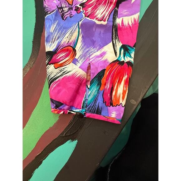 90s 100% silk Vintage Liz Claiborne Wrap Dress Purple Pink Floral Petite 14 - Picture 13 of 14